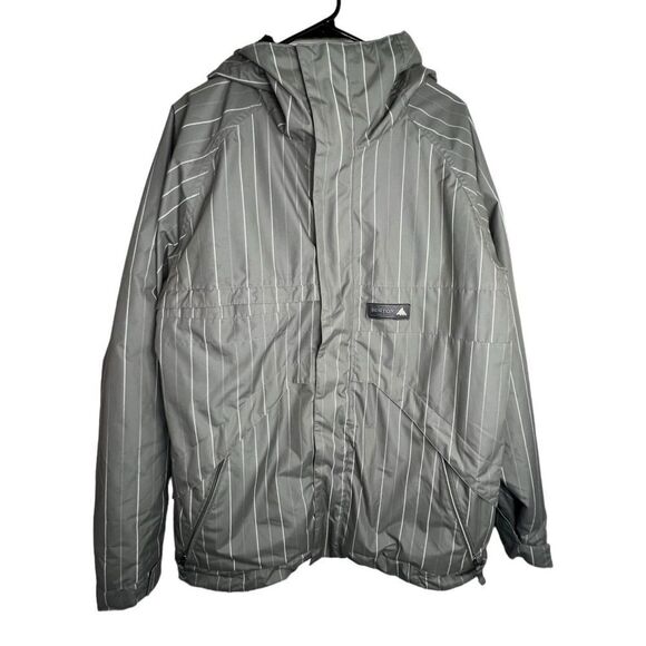 Burton Grey and White Striped Heavy Hooded Winter Coat - Picture 1 of 5